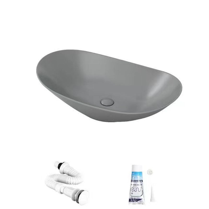 Modern Vessel Bathroom Sink Oval-shape Porcelain Vessel Lavatory Sink Grey Unavailiable Sink Clearhalo 'Bathroom Remodel & Bathroom Fixtures' 'Bathroom Sinks & Faucet Components' 'Bathroom Sinks' 'bathroom_sink' 'Home Improvement' 'home_improvement' 'home_improvement_bathroom_sink' 7147824
