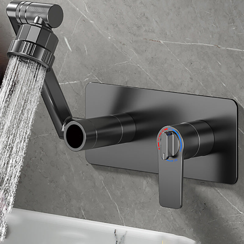Modern Widespread Wall Mounted Bathroom Sink Faucet Lever Handle Low Arc Faucet Clearhalo 'Bathroom Remodel & Bathroom Fixtures' 'Bathroom Sink Faucets' 'Bathroom Sinks & Faucet Components' 'bathroom_sink_faucets' 'Home Improvement' 'home_improvement' 'home_improvement_bathroom_sink_faucets' 7147867