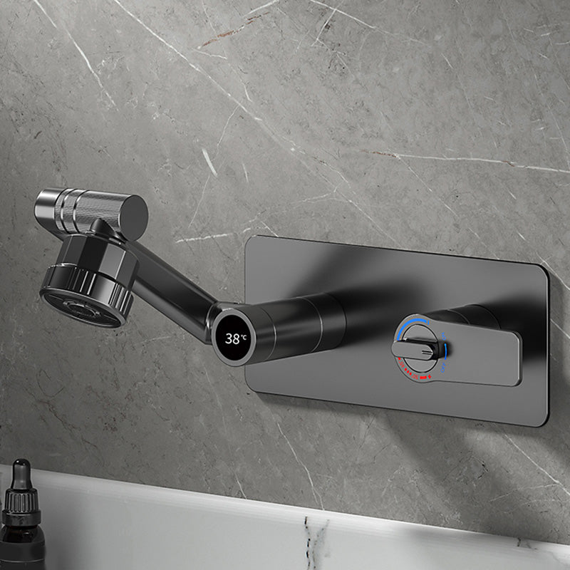Modern Widespread Wall Mounted Bathroom Sink Faucet Lever Handle Low Arc Faucet Clearhalo 'Bathroom Remodel & Bathroom Fixtures' 'Bathroom Sink Faucets' 'Bathroom Sinks & Faucet Components' 'bathroom_sink_faucets' 'Home Improvement' 'home_improvement' 'home_improvement_bathroom_sink_faucets' 7147874
