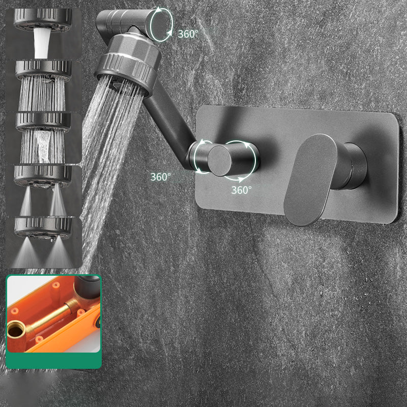 Modern Widespread Wall Mounted Bathroom Sink Faucet Lever Handle Low Arc Faucet Grey Swivel Faucet Indicators Included Clearhalo 'Bathroom Remodel & Bathroom Fixtures' 'Bathroom Sink Faucets' 'Bathroom Sinks & Faucet Components' 'bathroom_sink_faucets' 'Home Improvement' 'home_improvement' 'home_improvement_bathroom_sink_faucets' 7147883