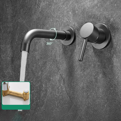 Modern Widespread Wall Mounted Bathroom Sink Faucet Lever Handle Low Arc Faucet Grey Fission Indicators Included Clearhalo 'Bathroom Remodel & Bathroom Fixtures' 'Bathroom Sink Faucets' 'Bathroom Sinks & Faucet Components' 'bathroom_sink_faucets' 'Home Improvement' 'home_improvement' 'home_improvement_bathroom_sink_faucets' 7147887