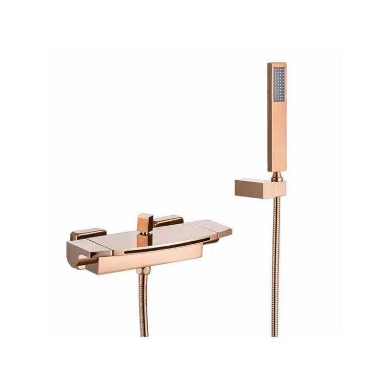 Modern Tub Filler Trim Copper Lever Handles with Hand Shower Wall Mounted Bathroom Faucet Rose Gold Hand Shower Included Clearhalo 'Bathroom Remodel & Bathroom Fixtures' 'Bathtub Faucets' 'bathtub_faucets' 'Home Improvement' 'home_improvement' 'home_improvement_bathtub_faucets' 7148012