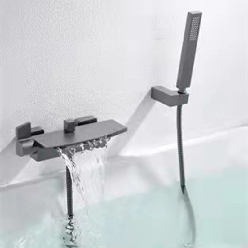 Modern Tub Filler Trim Copper Lever Handles with Hand Shower Wall Mounted Bathroom Faucet Gun Grey Hand Shower Included Clearhalo 'Bathroom Remodel & Bathroom Fixtures' 'Bathtub Faucets' 'bathtub_faucets' 'Home Improvement' 'home_improvement' 'home_improvement_bathtub_faucets' 7148014