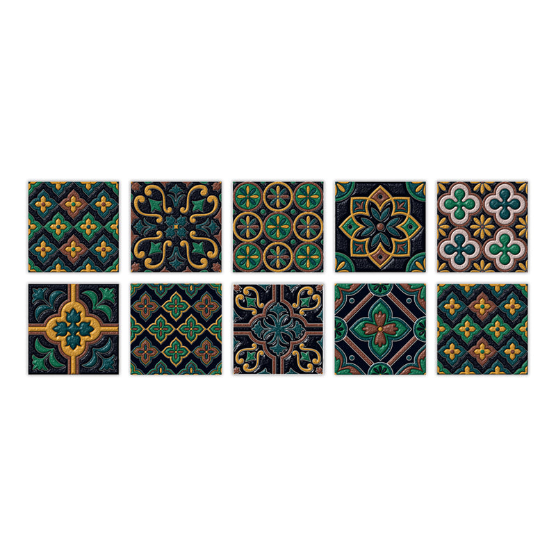PVC Peel & Stick Mosaic Tile Square Mosaic Tile Wallpaper with Waterproof Black/ Dark Green 10-Piece Set Clearhalo 'Flooring 'Home Improvement' 'home_improvement' 'home_improvement_peel_stick_blacksplash' 'Peel & Stick Backsplash Tile' 'peel_stick_blacksplash' 'Walls & Ceilings' Walls and Ceiling' 7148470
