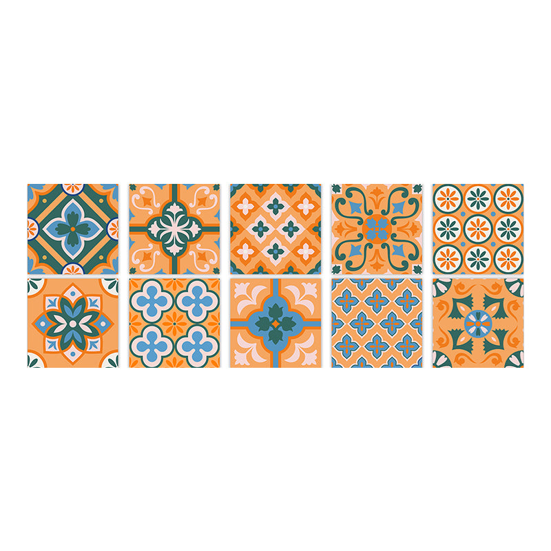 Square Peel & Stick Mosaic Tile PVC Waterproof Mosaic Tile Wallpaper Orange Blue 10-Piece Set Clearhalo 'Flooring 'Home Improvement' 'home_improvement' 'home_improvement_peel_stick_blacksplash' 'Peel & Stick Backsplash Tile' 'peel_stick_blacksplash' 'Walls & Ceilings' Walls and Ceiling' 7148496