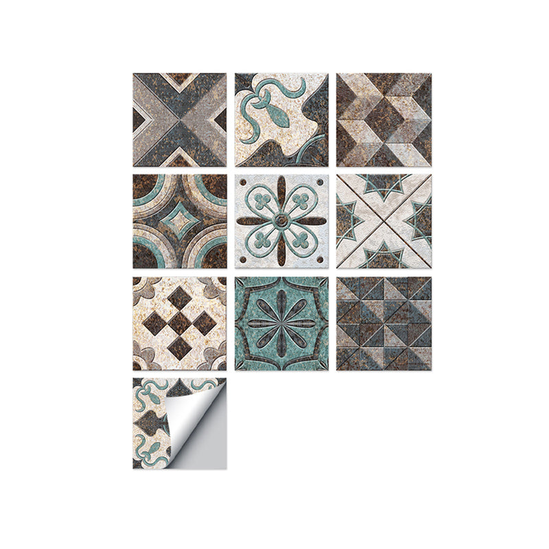 Square Peel & Stick Mosaic Tile PVC Mosaic Tile Wallpaper with Waterproof Brown/ Green Clearhalo 'Flooring 'Home Improvement' 'home_improvement' 'home_improvement_peel_stick_blacksplash' 'Peel & Stick Backsplash Tile' 'peel_stick_blacksplash' 'Walls & Ceilings' Walls and Ceiling' 7148524