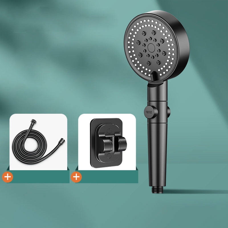 Modern 6 Setting Shower Head Adjustable Spray Pattern Matte Black Round Shower Head Filter Included Shower & Hose & Hole-free Wall Seat 1.5 meter Hose Clearhalo 'Bathroom Remodel & Bathroom Fixtures' 'Home Improvement' 'home_improvement' 'home_improvement_shower_heads' 'Shower Heads' 'shower_heads' 'Showers & Bathtubs Plumbing' 'Showers & Bathtubs' 7149282