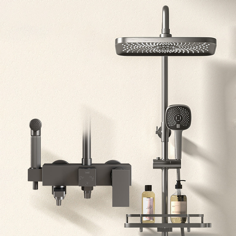 Modern Shower Trim Push Button Dual Shower Head Wall Mounted Shower Combo Clearhalo 'Bathroom Remodel & Bathroom Fixtures' 'Home Improvement' 'home_improvement' 'home_improvement_shower_faucets' 'Shower Faucets & Systems' 'shower_faucets' 'Showers & Bathtubs Plumbing' 'Showers & Bathtubs' 7157106