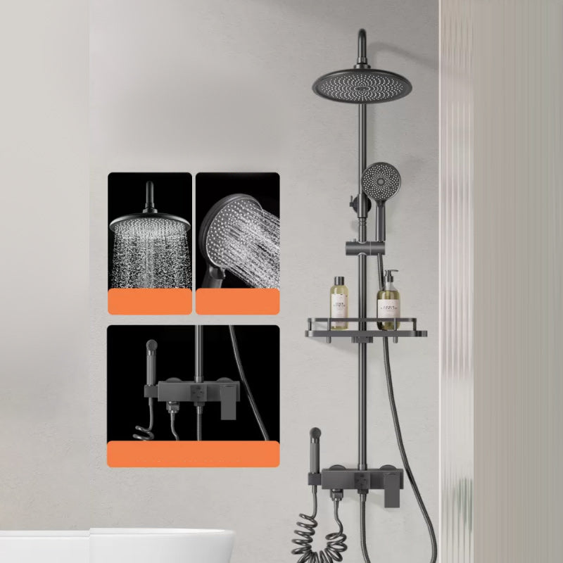 Modern Shower Trim Push Button Dual Shower Head Wall Mounted Shower Combo Round Square Handle 4 Clearhalo 'Bathroom Remodel & Bathroom Fixtures' 'Home Improvement' 'home_improvement' 'home_improvement_shower_faucets' 'Shower Faucets & Systems' 'shower_faucets' 'Showers & Bathtubs Plumbing' 'Showers & Bathtubs' 7157112