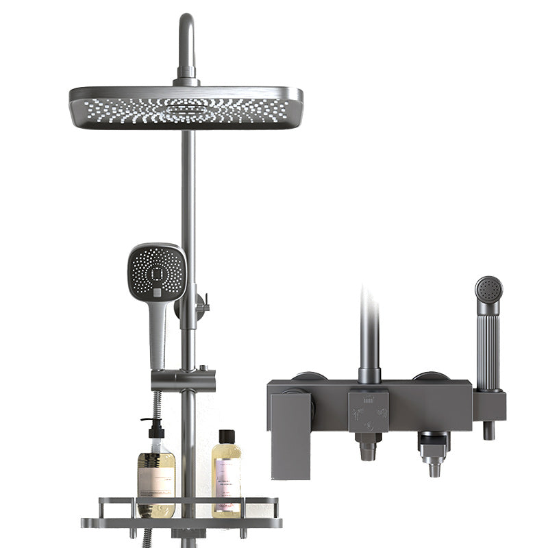 Modern Shower Trim Push Button Dual Shower Head Wall Mounted Shower Combo Clearhalo 'Bathroom Remodel & Bathroom Fixtures' 'Home Improvement' 'home_improvement' 'home_improvement_shower_faucets' 'Shower Faucets & Systems' 'shower_faucets' 'Showers & Bathtubs Plumbing' 'Showers & Bathtubs' 7157115