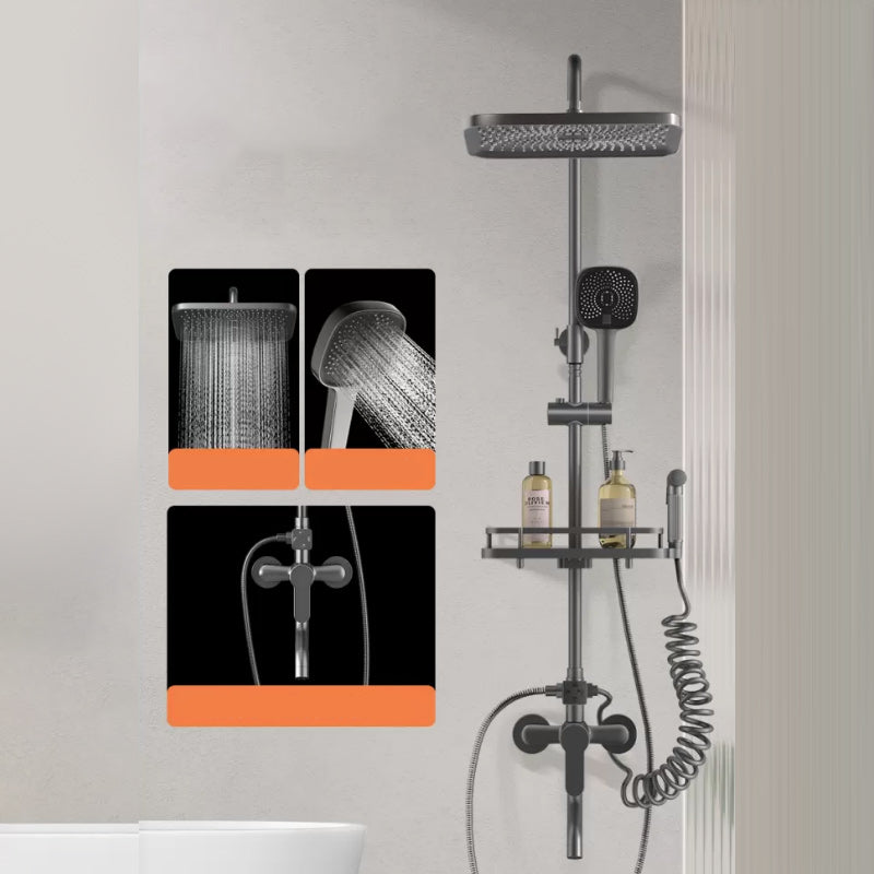 Modern Shower Trim Push Button Dual Shower Head Wall Mounted Shower Combo Square Lever Handle 4 Clearhalo 'Bathroom Remodel & Bathroom Fixtures' 'Home Improvement' 'home_improvement' 'home_improvement_shower_faucets' 'Shower Faucets & Systems' 'shower_faucets' 'Showers & Bathtubs Plumbing' 'Showers & Bathtubs' 7157118