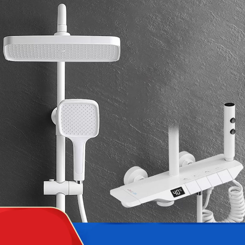 Valve Included Shower System Solid Color Dual Shower Head Shower Head Combo White Thermostatic Digital Display Included Clearhalo 'Bathroom Remodel & Bathroom Fixtures' 'Home Improvement' 'home_improvement' 'home_improvement_shower_faucets' 'Shower Faucets & Systems' 'shower_faucets' 'Showers & Bathtubs Plumbing' 'Showers & Bathtubs' 7157126