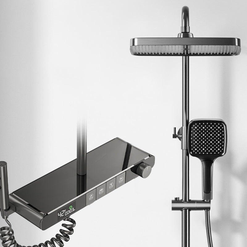 Modern Shower Set Pure Color Adjustable Spray Pattern Shower Head Combo Grey Temperature Control Clearhalo 'Bathroom Remodel & Bathroom Fixtures' 'Home Improvement' 'home_improvement' 'home_improvement_shower_faucets' 'Shower Faucets & Systems' 'shower_faucets' 'Showers & Bathtubs Plumbing' 'Showers & Bathtubs' 7157143