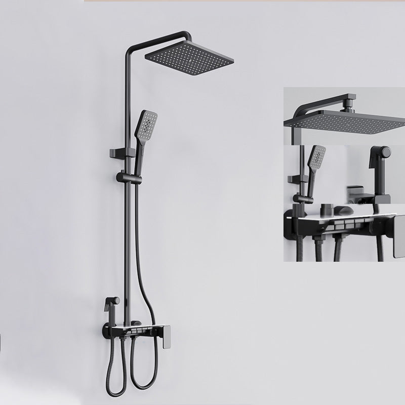 Modern Shower System Push Button Handle Wall Mounted Shower Head Combo Black Temperature Control Clearhalo 'Bathroom Remodel & Bathroom Fixtures' 'Home Improvement' 'home_improvement' 'home_improvement_shower_faucets' 'Shower Faucets & Systems' 'shower_faucets' 'Showers & Bathtubs Plumbing' 'Showers & Bathtubs' 7157163