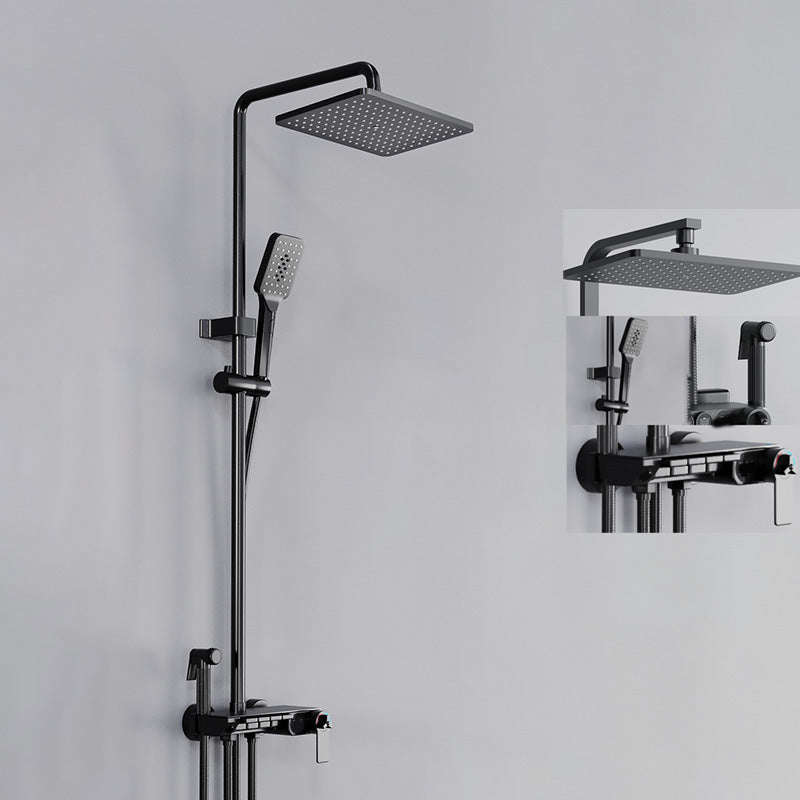 Modern Shower System Push Button Handle Wall Mounted Shower Head Combo Black Thermostatic Clearhalo 'Bathroom Remodel & Bathroom Fixtures' 'Home Improvement' 'home_improvement' 'home_improvement_shower_faucets' 'Shower Faucets & Systems' 'shower_faucets' 'Showers & Bathtubs Plumbing' 'Showers & Bathtubs' 7157164