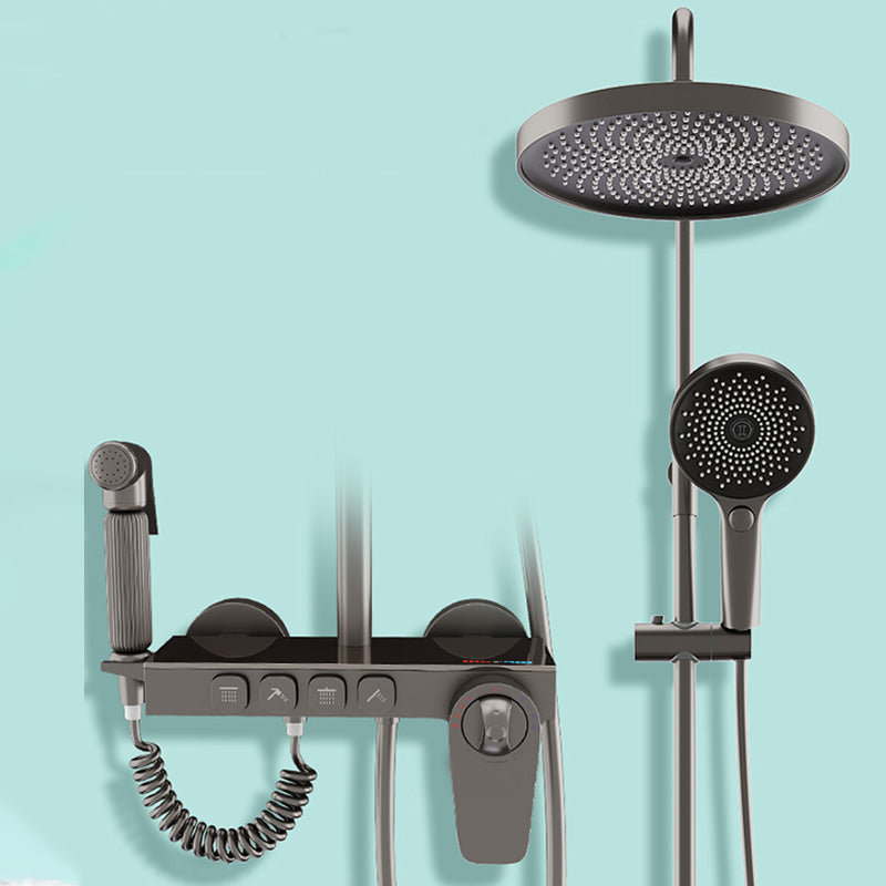 Modern Shower Trim Adjustable Spray Pattern Wall Mounted Shower Combo Grey Thermostatic Digital Display Not Included Clearhalo 'Bathroom Remodel & Bathroom Fixtures' 'Home Improvement' 'home_improvement' 'home_improvement_shower_faucets' 'Shower Faucets & Systems' 'shower_faucets' 'Showers & Bathtubs Plumbing' 'Showers & Bathtubs' 7157238