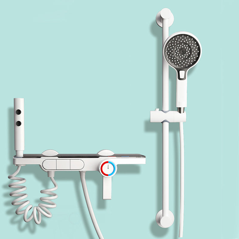 Wall Mount Shower Set Solid Color Adjustable Spray Pattern Shower Combo White Thermostatic Clearhalo 'Bathroom Remodel & Bathroom Fixtures' 'Home Improvement' 'home_improvement' 'home_improvement_shower_faucets' 'Shower Faucets & Systems' 'shower_faucets' 'Showers & Bathtubs Plumbing' 'Showers & Bathtubs' 7157321