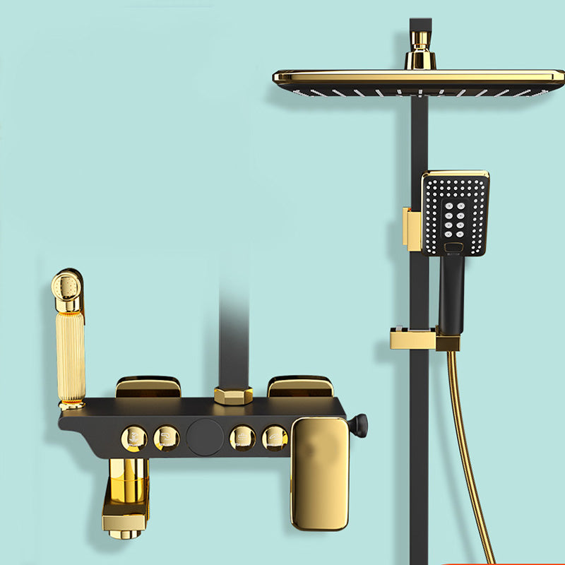 Slide Bar Shower System Adjustable Spray Pattern Shower Head Combo Gold-Black Temperature Control Clearhalo 'Bathroom Remodel & Bathroom Fixtures' 'Home Improvement' 'home_improvement' 'home_improvement_shower_faucets' 'Shower Faucets & Systems' 'shower_faucets' 'Showers & Bathtubs Plumbing' 'Showers & Bathtubs' 7157361