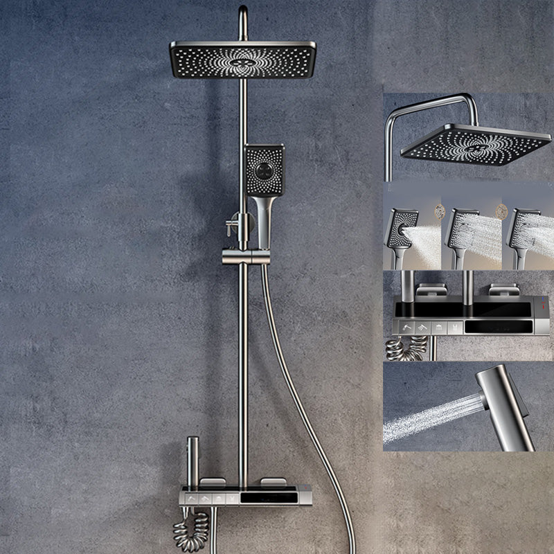 Modern Wall Mounted Shower Combo Slide Bar Included Shower Head Combo Grey Clearhalo 'Bathroom Remodel & Bathroom Fixtures' 'Home Improvement' 'home_improvement' 'home_improvement_shower_faucets' 'Shower Faucets & Systems' 'shower_faucets' 'Showers & Bathtubs Plumbing' 'Showers & Bathtubs' 7157385