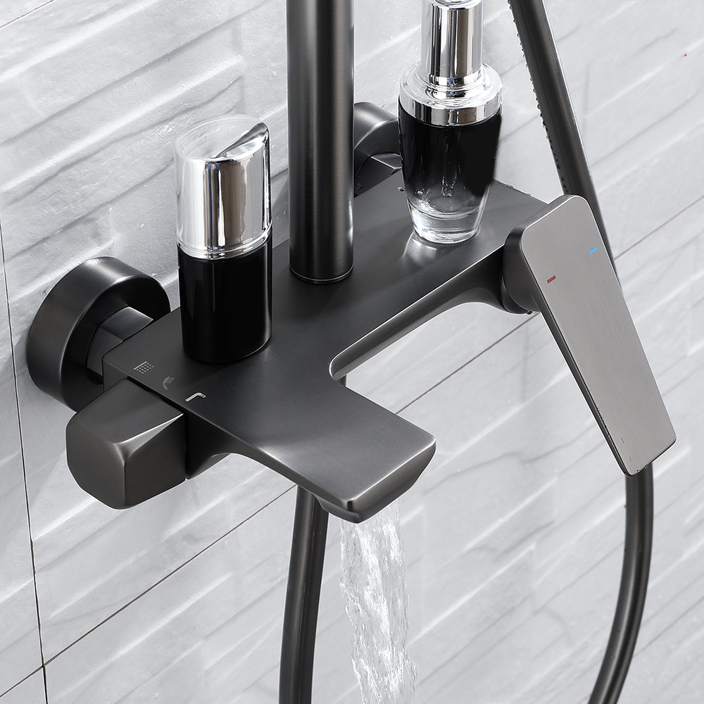 Grey Shower Set Knob Handle Handshower Wall Mounted Square Swivel Shower Set Clearhalo 'Bathroom Remodel & Bathroom Fixtures' 'Home Improvement' 'home_improvement' 'home_improvement_shower_faucets' 'Shower Faucets & Systems' 'shower_faucets' 'Showers & Bathtubs Plumbing' 'Showers & Bathtubs' 7157421