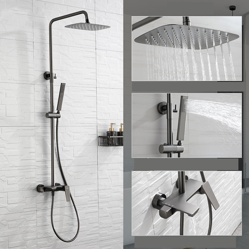 Grey Shower Set Knob Handle Handshower Wall Mounted Square Swivel Shower Set 12" Straight Clearhalo 'Bathroom Remodel & Bathroom Fixtures' 'Home Improvement' 'home_improvement' 'home_improvement_shower_faucets' 'Shower Faucets & Systems' 'shower_faucets' 'Showers & Bathtubs Plumbing' 'Showers & Bathtubs' 7157428