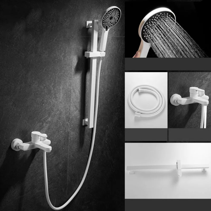 Round Shower Set White Wall Mounted Handshower Lever Handle Shower Hose Swivel Shower Set 2 Temperature Control Slide Bar Included Clearhalo 'Bathroom Remodel & Bathroom Fixtures' 'Home Improvement' 'home_improvement' 'home_improvement_shower_faucets' 'Shower Faucets & Systems' 'shower_faucets' 'Showers & Bathtubs Plumbing' 'Showers & Bathtubs' 7157498
