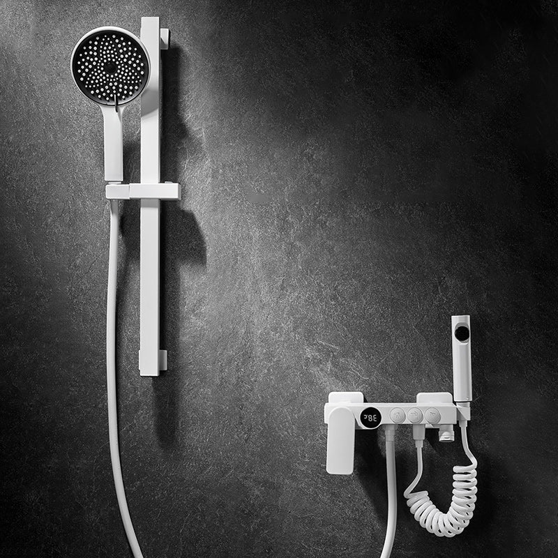 Round Shower Set White Wall Mounted Handshower Lever Handle Shower Hose Swivel Shower Set Clearhalo 'Bathroom Remodel & Bathroom Fixtures' 'Home Improvement' 'home_improvement' 'home_improvement_shower_faucets' 'Shower Faucets & Systems' 'shower_faucets' 'Showers & Bathtubs Plumbing' 'Showers & Bathtubs' 7157499
