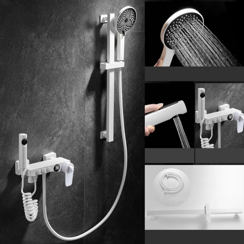 Round Shower Set White Wall Mounted Handshower Lever Handle Shower Hose Swivel Shower Set 3 Thermostatic Slide Bar Included Clearhalo 'Bathroom Remodel & Bathroom Fixtures' 'Home Improvement' 'home_improvement' 'home_improvement_shower_faucets' 'Shower Faucets & Systems' 'shower_faucets' 'Showers & Bathtubs Plumbing' 'Showers & Bathtubs' 7157502