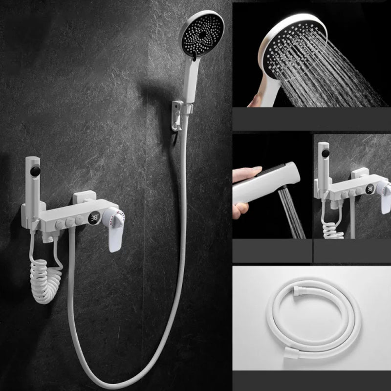 Round Shower Set White Wall Mounted Handshower Lever Handle Shower Hose Swivel Shower Set 3 Thermostatic Slide Bar Not Included Clearhalo 'Bathroom Remodel & Bathroom Fixtures' 'Home Improvement' 'home_improvement' 'home_improvement_shower_faucets' 'Shower Faucets & Systems' 'shower_faucets' 'Showers & Bathtubs Plumbing' 'Showers & Bathtubs' 7157504