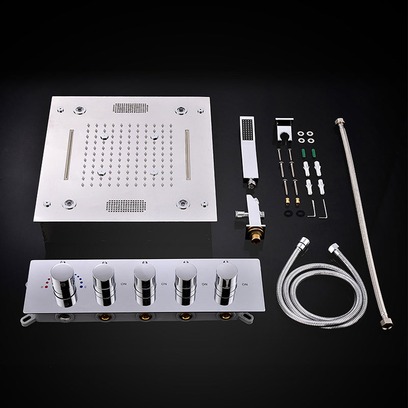 Stainless Steel Shower Set Adjustable Spray Pattern Square Ceiling Mount Shower System Clearhalo 'Bathroom Remodel & Bathroom Fixtures' 'Home Improvement' 'home_improvement' 'home_improvement_shower_faucets' 'Shower Faucets & Systems' 'shower_faucets' 'Showers & Bathtubs Plumbing' 'Showers & Bathtubs' 7157598