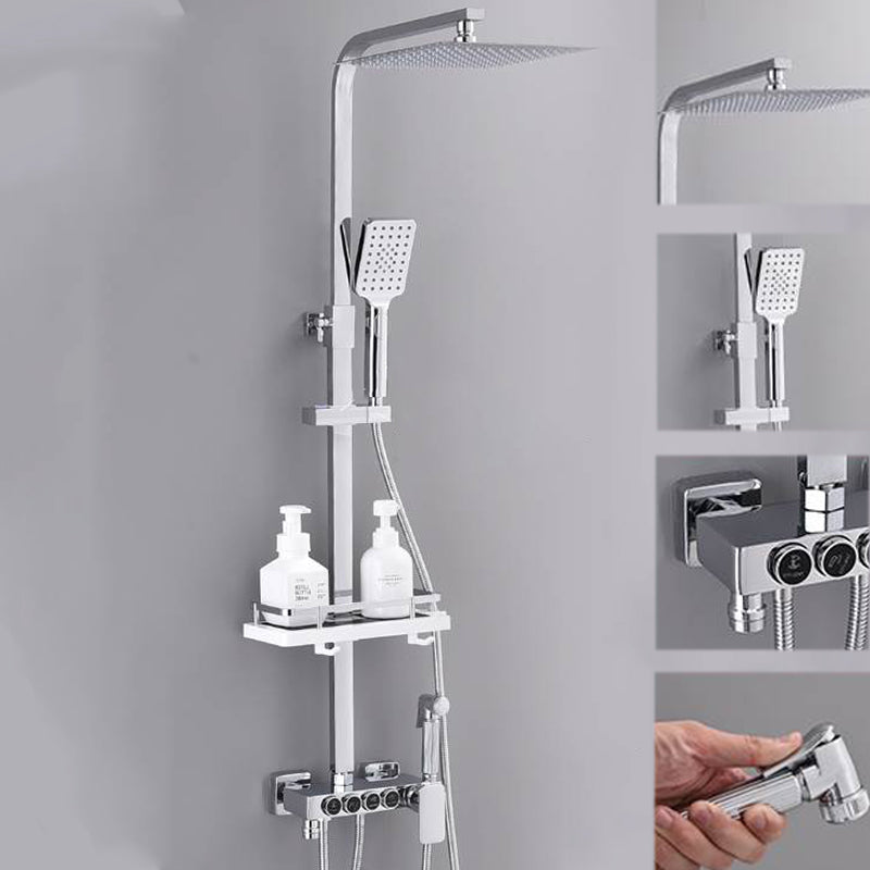 Shower System Rain Handheld Shower Head Wall mounted Adjustable Water Flow Shower System Textured Silver Temperature Control Clearhalo 'Bathroom Remodel & Bathroom Fixtures' 'Home Improvement' 'home_improvement' 'home_improvement_shower_faucets' 'Shower Faucets & Systems' 'shower_faucets' 'Showers & Bathtubs Plumbing' 'Showers & Bathtubs' 7157648