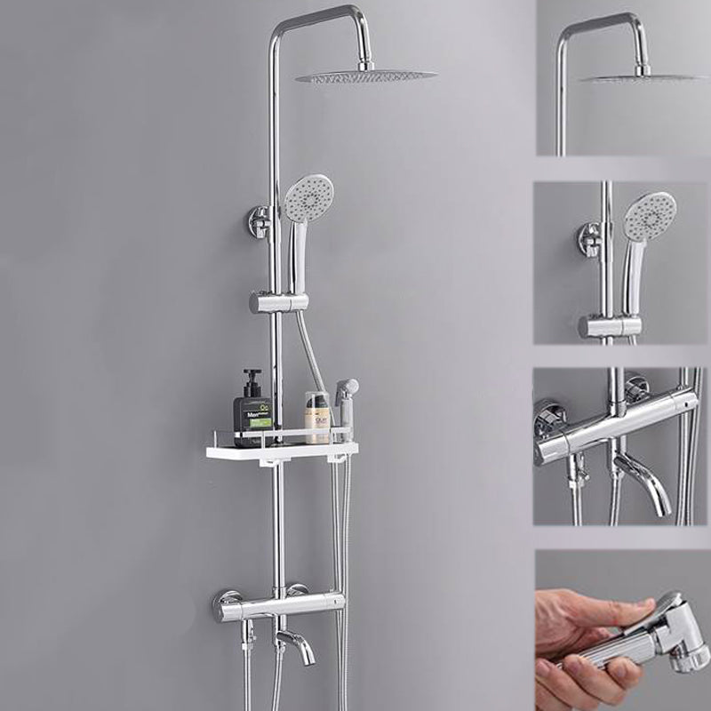 Shower System Rain Handheld Shower Head Wall mounted Adjustable Water Flow Shower System Silver Thermostatic Clearhalo 'Bathroom Remodel & Bathroom Fixtures' 'Home Improvement' 'home_improvement' 'home_improvement_shower_faucets' 'Shower Faucets & Systems' 'shower_faucets' 'Showers & Bathtubs Plumbing' 'Showers & Bathtubs' 7157650