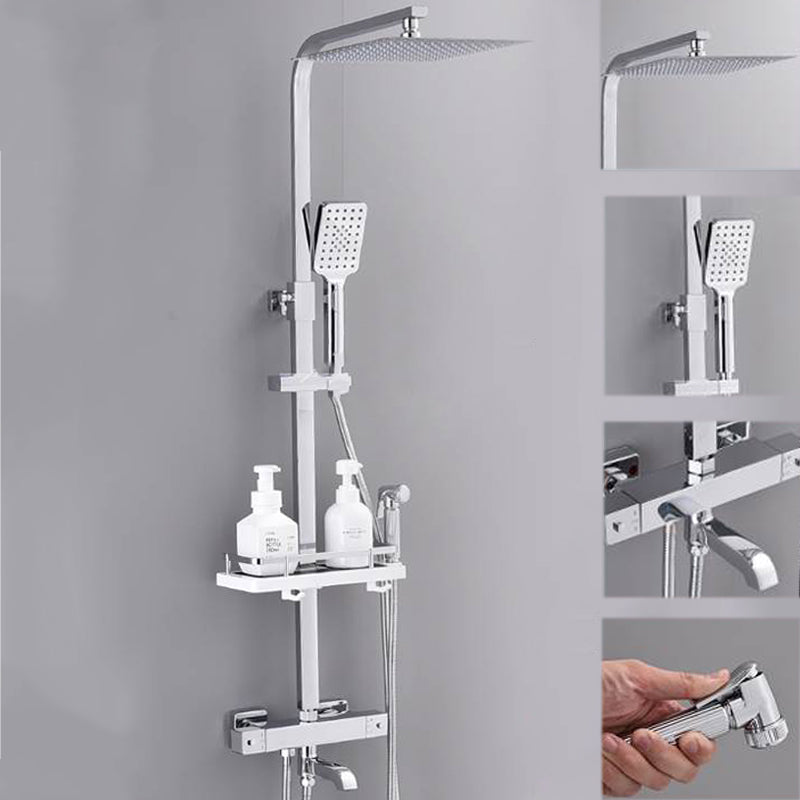 Shower System Rain Handheld Shower Head Wall mounted Adjustable Water Flow Shower System Silver Gray Thermostatic Clearhalo 'Bathroom Remodel & Bathroom Fixtures' 'Home Improvement' 'home_improvement' 'home_improvement_shower_faucets' 'Shower Faucets & Systems' 'shower_faucets' 'Showers & Bathtubs Plumbing' 'Showers & Bathtubs' 7157655
