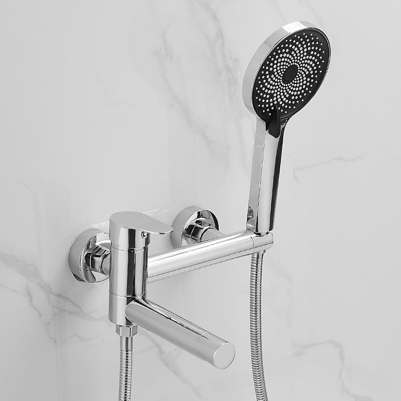 Lever Handle Shower Faucet Single Hand Shower with Shower Hose Chrome Round Clearhalo 'Bathroom Remodel & Bathroom Fixtures' 'Home Improvement' 'home_improvement' 'home_improvement_shower_faucets' 'Shower Faucets & Systems' 'shower_faucets' 'Showers & Bathtubs Plumbing' 'Showers & Bathtubs' 7157670