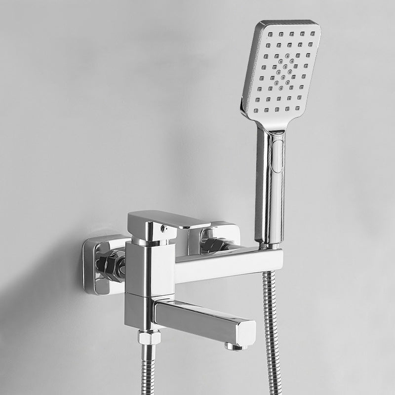 Lever Handle Shower Faucet Single Hand Shower with Shower Hose Chrome Square Clearhalo 'Bathroom Remodel & Bathroom Fixtures' 'Home Improvement' 'home_improvement' 'home_improvement_shower_faucets' 'Shower Faucets & Systems' 'shower_faucets' 'Showers & Bathtubs Plumbing' 'Showers & Bathtubs' 7157671