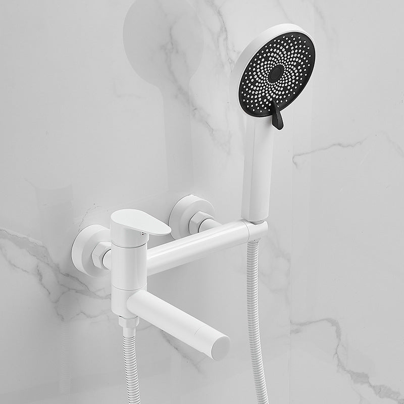 Lever Handle Shower Faucet Single Hand Shower with Shower Hose White Round Clearhalo 'Bathroom Remodel & Bathroom Fixtures' 'Home Improvement' 'home_improvement' 'home_improvement_shower_faucets' 'Shower Faucets & Systems' 'shower_faucets' 'Showers & Bathtubs Plumbing' 'Showers & Bathtubs' 7157673