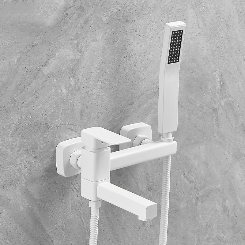 Lever Handle Shower Faucet Single Hand Shower with Shower Hose White Square Clearhalo 'Bathroom Remodel & Bathroom Fixtures' 'Home Improvement' 'home_improvement' 'home_improvement_shower_faucets' 'Shower Faucets & Systems' 'shower_faucets' 'Showers & Bathtubs Plumbing' 'Showers & Bathtubs' 7157675