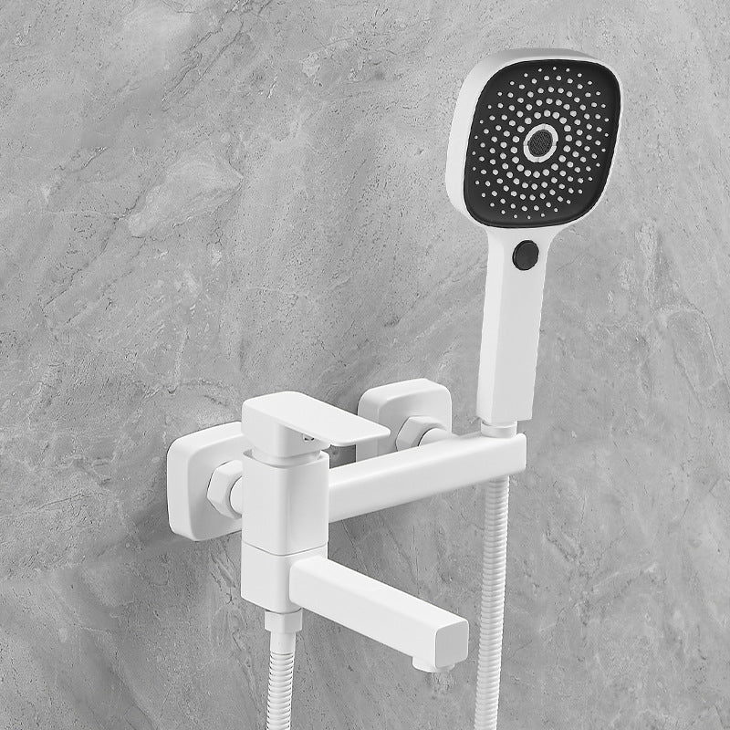 Lever Handle Shower Faucet Single Hand Shower with Shower Hose Gloss White Square Clearhalo 'Bathroom Remodel & Bathroom Fixtures' 'Home Improvement' 'home_improvement' 'home_improvement_shower_faucets' 'Shower Faucets & Systems' 'shower_faucets' 'Showers & Bathtubs Plumbing' 'Showers & Bathtubs' 7157679