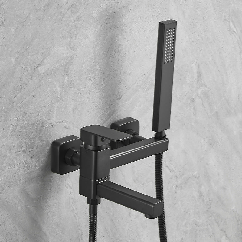 Lever Handle Shower Faucet Single Hand Shower with Shower Hose Matte Black Square Clearhalo 'Bathroom Remodel & Bathroom Fixtures' 'Home Improvement' 'home_improvement' 'home_improvement_shower_faucets' 'Shower Faucets & Systems' 'shower_faucets' 'Showers & Bathtubs Plumbing' 'Showers & Bathtubs' 7157680