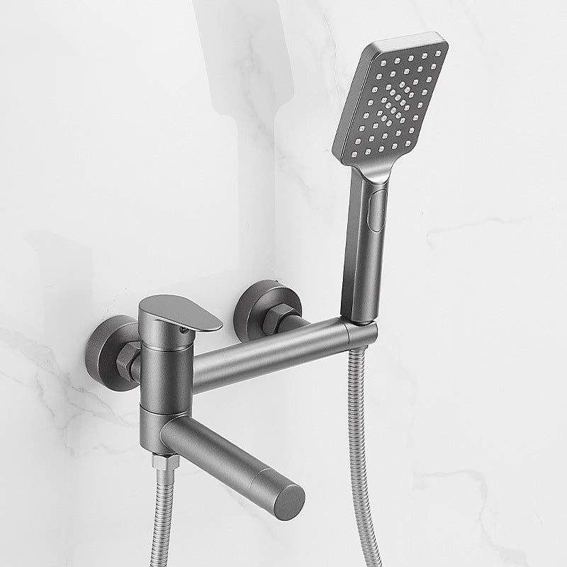 Lever Handle Shower Faucet Single Hand Shower with Shower Hose Grey Square Clearhalo 'Bathroom Remodel & Bathroom Fixtures' 'Home Improvement' 'home_improvement' 'home_improvement_shower_faucets' 'Shower Faucets & Systems' 'shower_faucets' 'Showers & Bathtubs Plumbing' 'Showers & Bathtubs' 7157681