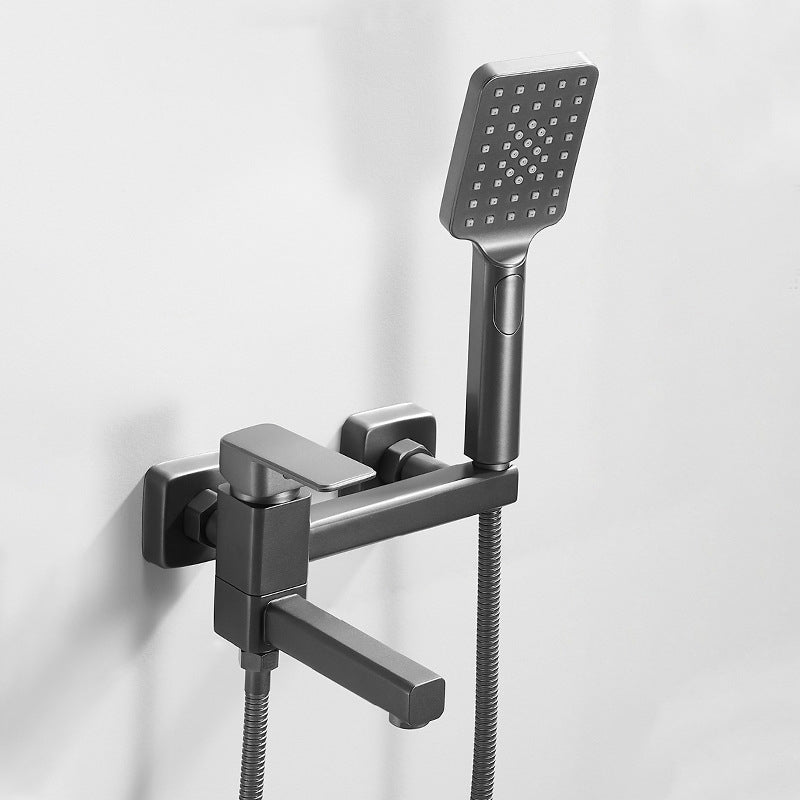 Lever Handle Shower Faucet Single Hand Shower with Shower Hose Gun Grey Square Clearhalo 'Bathroom Remodel & Bathroom Fixtures' 'Home Improvement' 'home_improvement' 'home_improvement_shower_faucets' 'Shower Faucets & Systems' 'shower_faucets' 'Showers & Bathtubs Plumbing' 'Showers & Bathtubs' 7157682