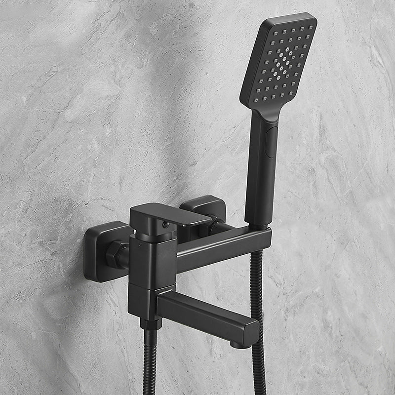 Lever Handle Shower Faucet Single Hand Shower with Shower Hose Black Square Clearhalo 'Bathroom Remodel & Bathroom Fixtures' 'Home Improvement' 'home_improvement' 'home_improvement_shower_faucets' 'Shower Faucets & Systems' 'shower_faucets' 'Showers & Bathtubs Plumbing' 'Showers & Bathtubs' 7157683