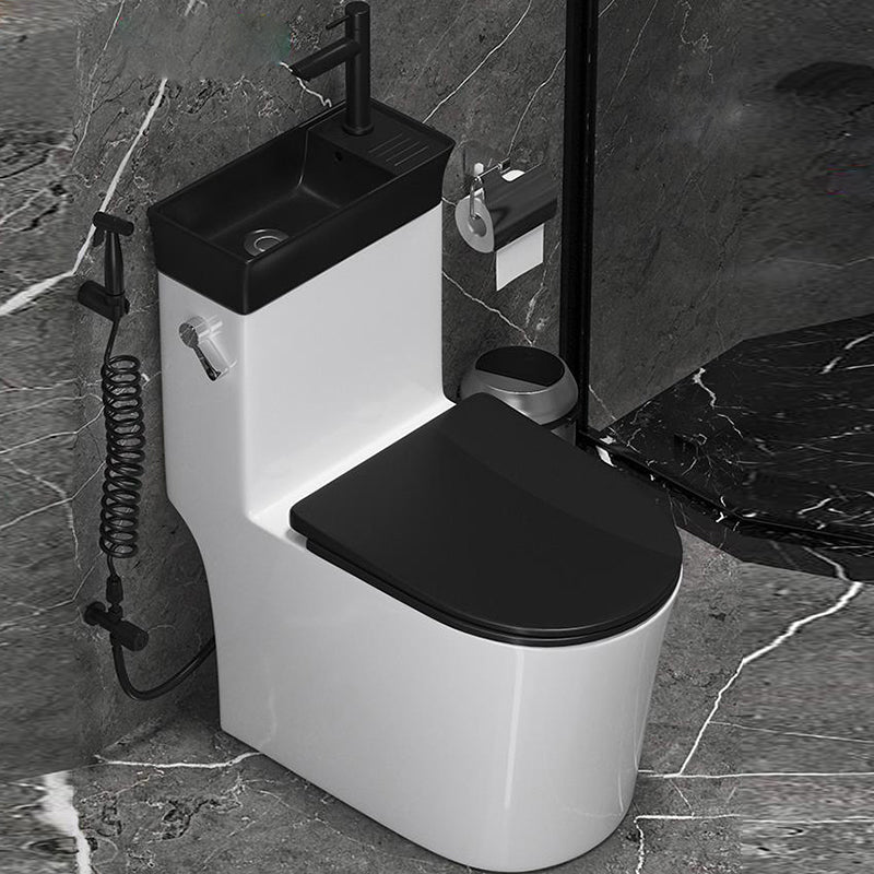 All In One Floor Mounted Toilet Siphon Jet Porcelain Modern Toilet Bowl Black White Toilet with Sprayer 14" Clearhalo 'Bathroom Remodel & Bathroom Fixtures' 'Home Improvement' 'home_improvement' 'home_improvement_toilets' 'Toilets & Bidets' 'Toilets' 7158886