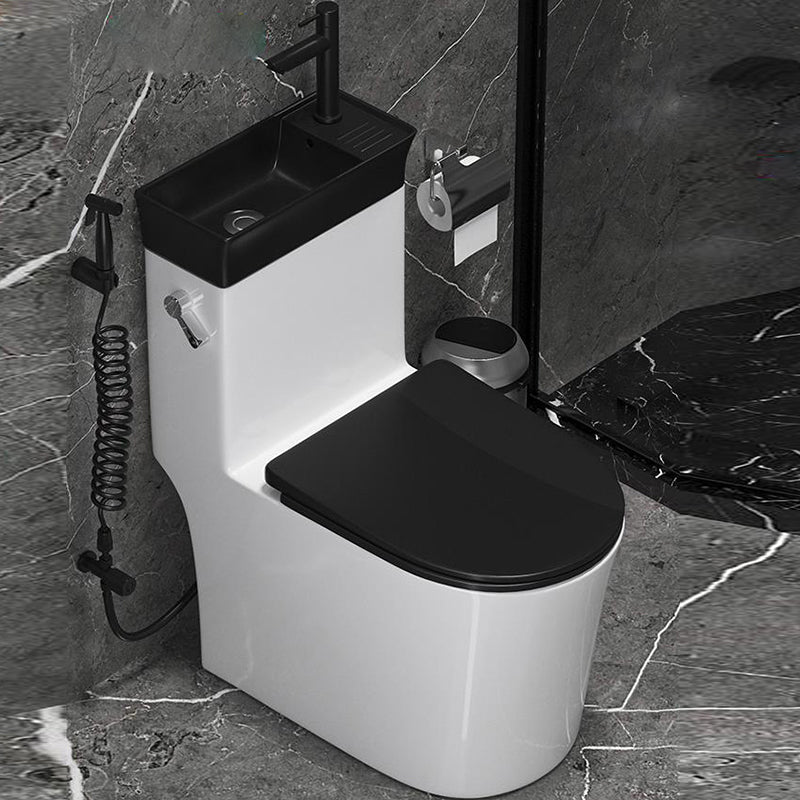 All In One Floor Mounted Toilet Siphon Jet Porcelain Modern Toilet Bowl Black/ White Toilet with Sprayer 14" Clearhalo 'Bathroom Remodel & Bathroom Fixtures' 'Home Improvement' 'home_improvement' 'home_improvement_toilets' 'Toilets & Bidets' 'Toilets' 7158886