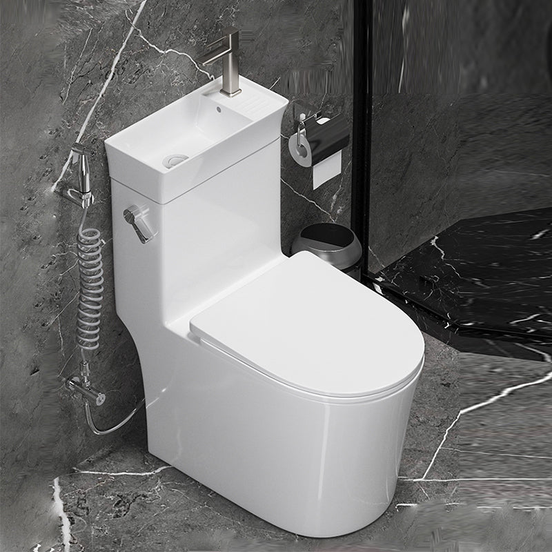 All In One Floor Mounted Toilet Siphon Jet Porcelain Modern Toilet Bowl White Toilet with Sprayer 16" Clearhalo 'Bathroom Remodel & Bathroom Fixtures' 'Home Improvement' 'home_improvement' 'home_improvement_toilets' 'Toilets & Bidets' 'Toilets' 7158887