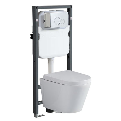 Modern Wall Mount Toilet White Toilet Bowl with Seat for Washroom 13"L x 19"W x 12"H Toilet with High Tanker