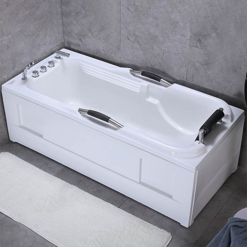 Stand Alone Acrylic Bathtub Rectangular Modern Soaking White Bath Left Tub with Silver 5-Piece Set Clearhalo 'Bathroom Remodel & Bathroom Fixtures' 'Bathtubs' 'Home Improvement' 'home_improvement' 'home_improvement_bathtubs' 'Showers & Bathtubs' 7159014