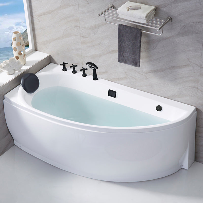 Corner Acrylic Bath Modern Soaking White Back to Wall Bathtub Right Tub with Black 5-Piece Set Clearhalo 'Bathroom Remodel & Bathroom Fixtures' 'Bathtubs' 'Home Improvement' 'home_improvement' 'home_improvement_bathtubs' 'Showers & Bathtubs' 7159042