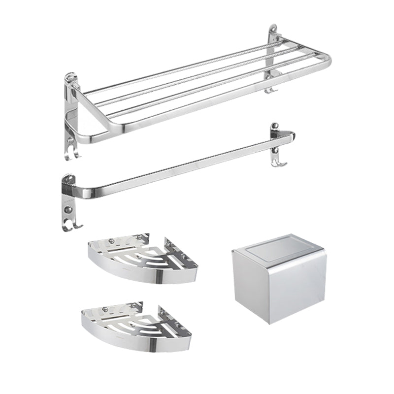 Modern Bath Hardware Set Stainless Steel Bath Shelf Paper Holder Bathroom Accessory Kit 5-Piece Set (Single Rod) Clearhalo 'Bathroom Hardware Sets' 'Bathroom Hardware' 'Bathroom Remodel & Bathroom Fixtures' 'bathroom_hardware_sets' 'Home Improvement' 'home_improvement' 'home_improvement_bathroom_hardware_sets' 7159222