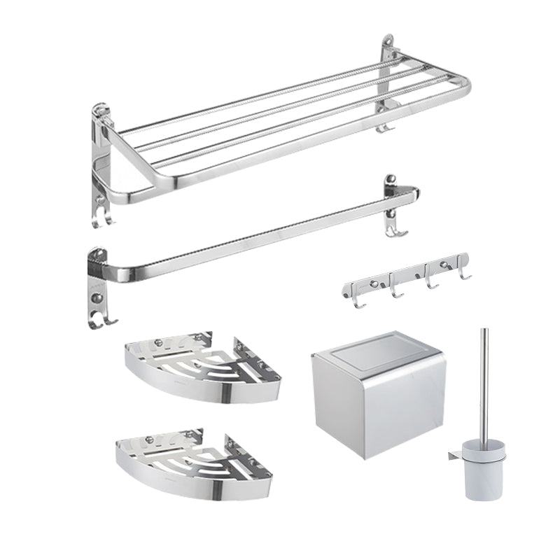 Modern Bath Hardware Set Stainless Steel Bath Shelf Paper Holder Bathroom Accessory Kit 7-Piece Set (Single Rod) Clearhalo 'Bathroom Hardware Sets' 'Bathroom Hardware' 'Bathroom Remodel & Bathroom Fixtures' 'bathroom_hardware_sets' 'Home Improvement' 'home_improvement' 'home_improvement_bathroom_hardware_sets' 7159223